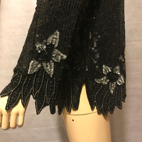 Vtg Royal Feeling Women Sequined Black Top Sz L - Picture 3 of 8